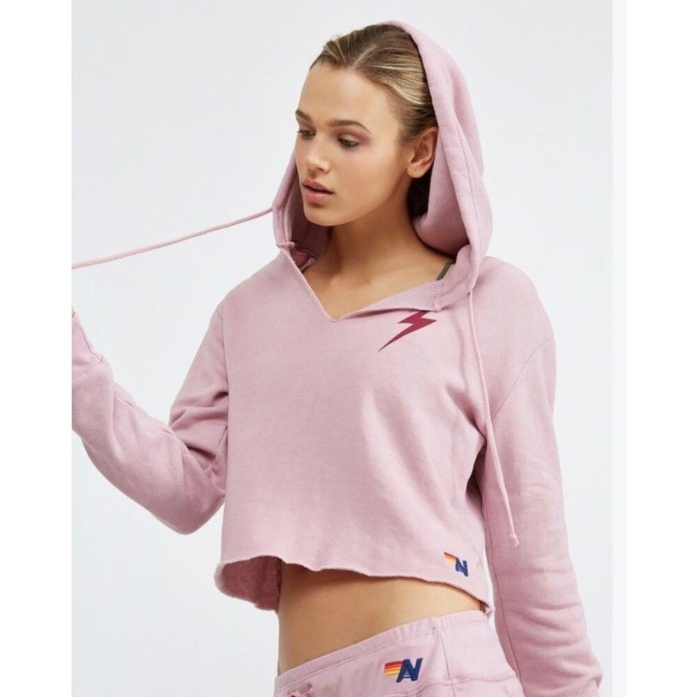 Aviator Nation Split Neck Pullover Hoodie in Pink Sz. M